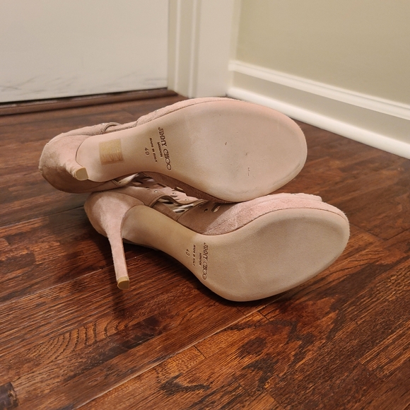 Jimmy Choo Embrace Peforated Beige Suede Sandal Size 40 - Picture 2 of 6